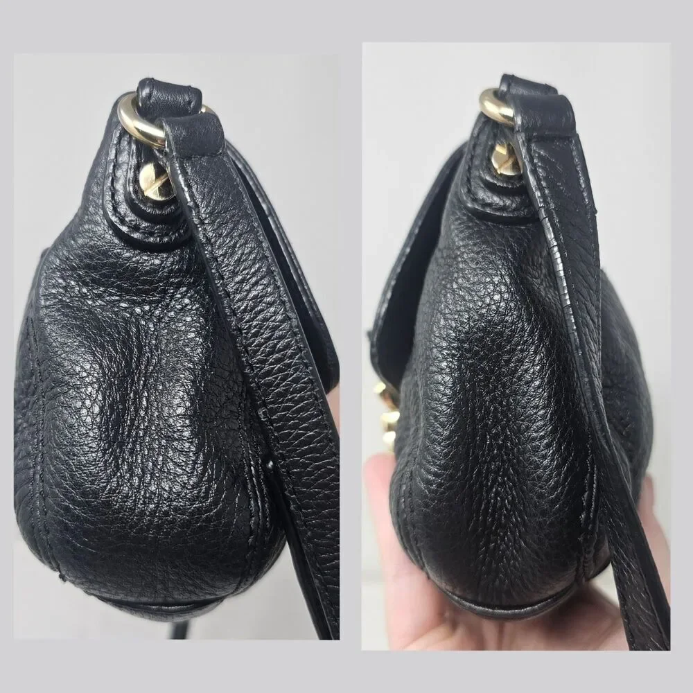 Michael Kors Charlton Small Crossbody Bag Black Leather Gold Buckle Lock VGUC
